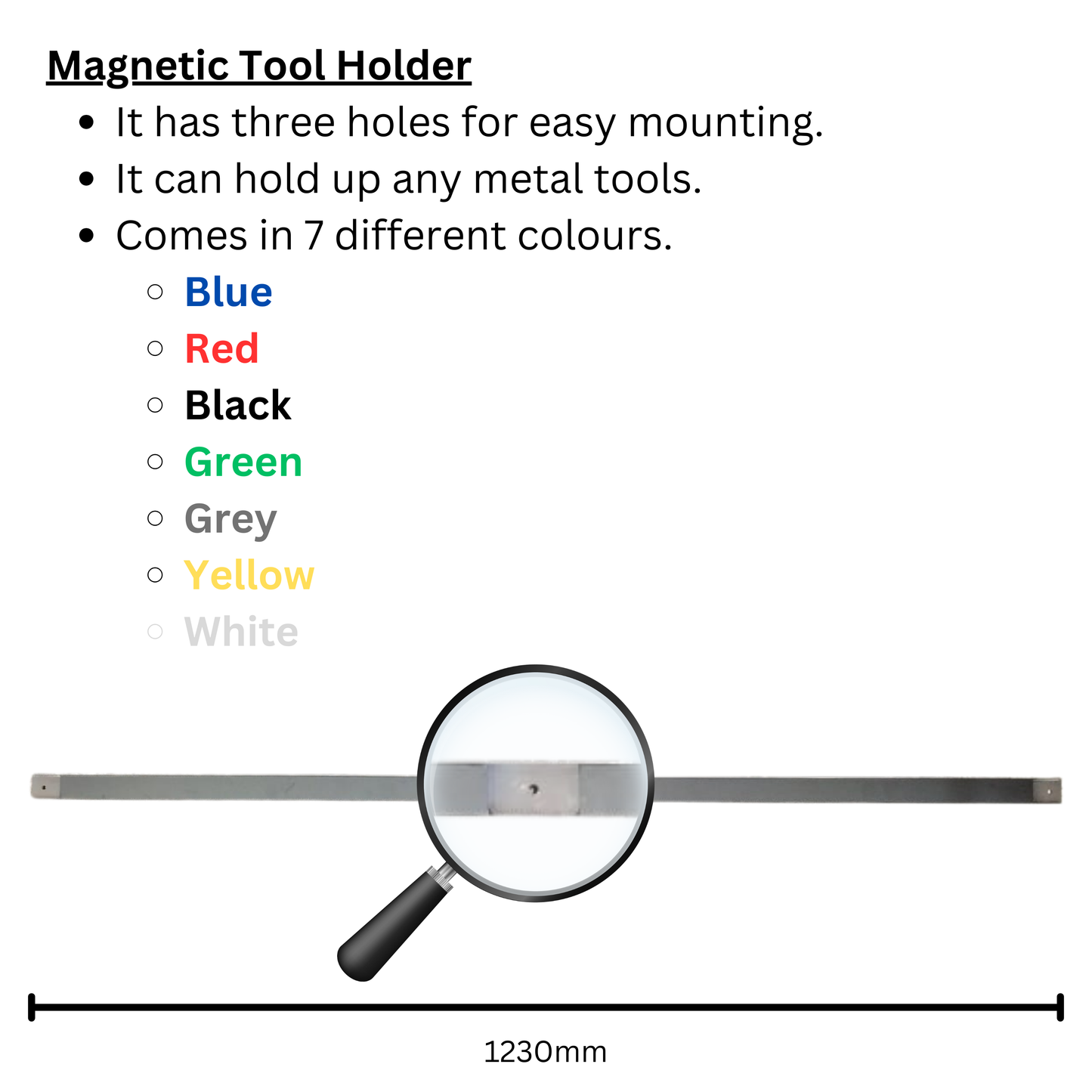 Magnetic Tool Holders 48" (1230mm) - 48" (1230mm) Black-48" (1230mm) Blue-48" (1230mm) Yellow-48" (1230mm) Green-48" (1230mm) Grey-48" (1230mm) Red-48" (1230mm) White