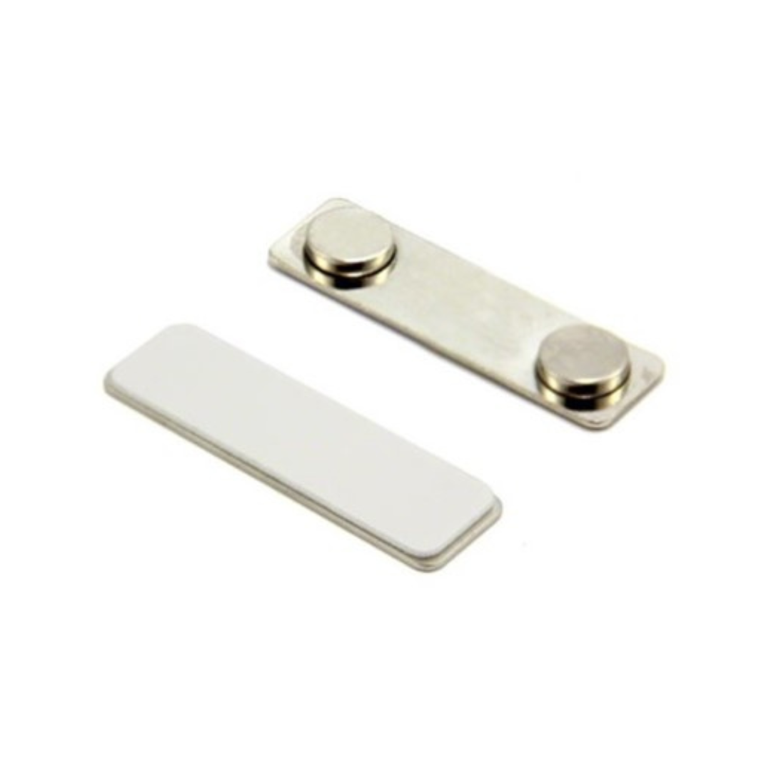 Name Badge Magnets - Plastic / Rectangle / Medium - 30mm x 10mm x 5mm-Plastic / Rectangle / Large - 45mm x 15mm x 5mm-Plastic / Round / 17mm Diameter-Steel / Rectangle / Large - 45mm x 15mm x 5mm-Steel / Round / 18mm Diameter