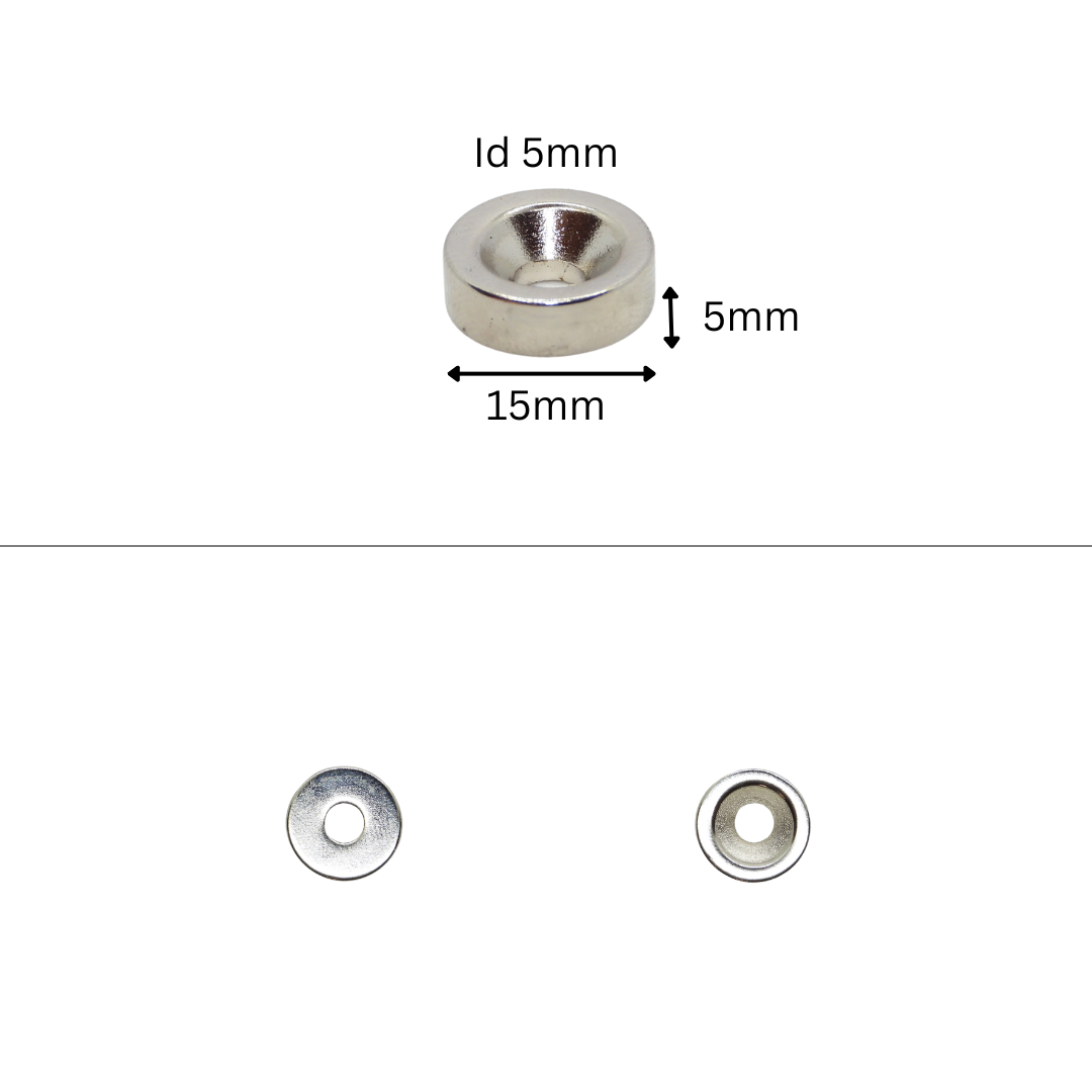 Rare Earth (Neodymium) Countersunk Ring Magnets - Od10mm x Id3mm x 5mm - N38 Grade-Od12mm x Id4mm x 3mm - N38 Grade-Od15mm x Id4.5mm x 5mm - N38 Grade-Od15mm x Id5mm x 5mm - N38 Grade-Od20mm x Id5mm x 5mm - N38 Grade Magnets
