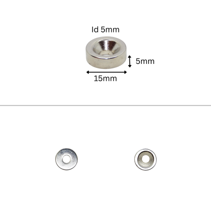 Rare Earth (Neodymium) Countersunk Ring Magnets - Od10mm x Id3mm x 5mm - N38 Grade-Od12mm x Id4mm x 3mm - N38 Grade-Od15mm x Id4.5mm x 5mm - N38 Grade-Od15mm x Id5mm x 5mm - N38 Grade-Od20mm x Id5mm x 5mm - N38 Grade Magnets